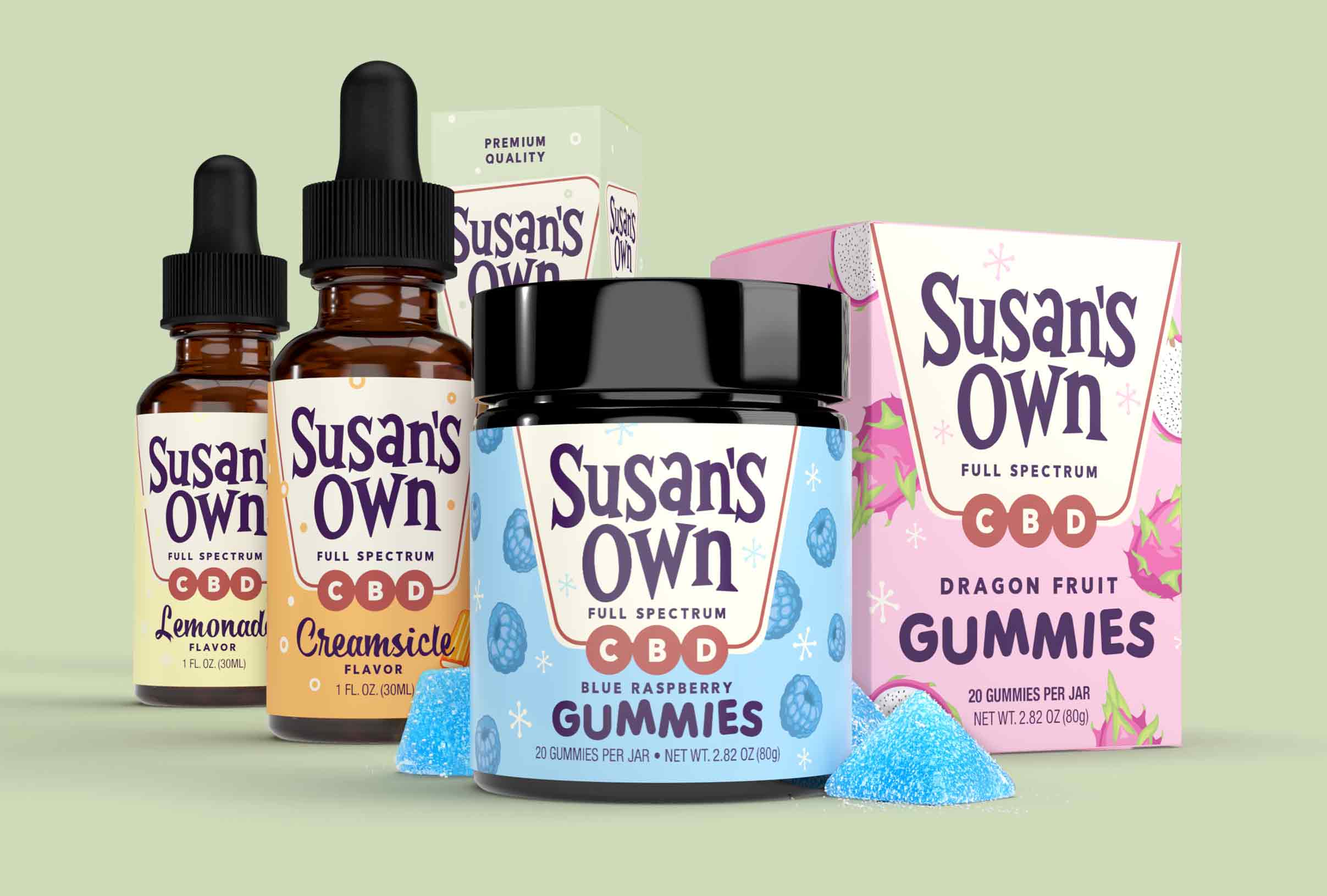 Susan's Own CBD Packaging Lineup - Package design by SixAbove